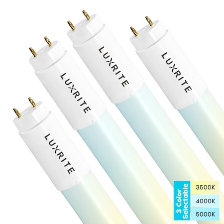 Luxrite T8 LED Tube Light Bulbs 8W (17W Equivalent) 3 CCT Selectable 960LM Type A+B G13 Base 4PK LR34231-4PK
